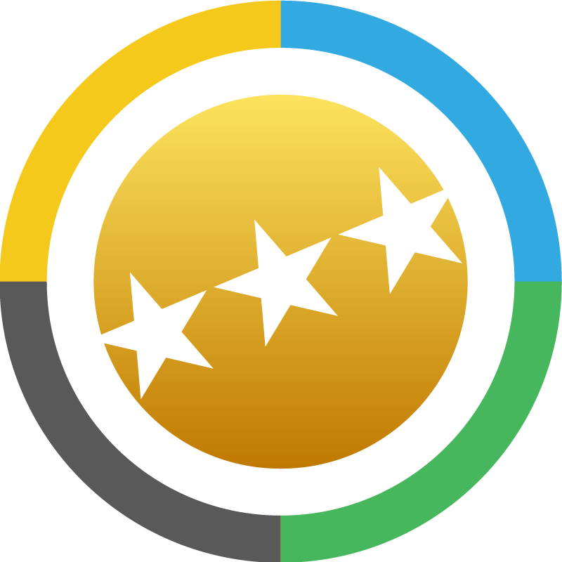 A yellow circle with four stars representing reputation management.