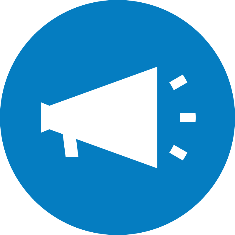 A blue circle with a megaphone icon representing SEO for Google Business profiles and local SEO.